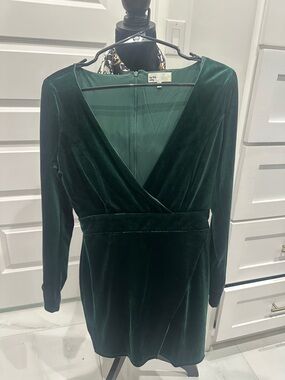Velvet Wrap Dress in Deep Green
